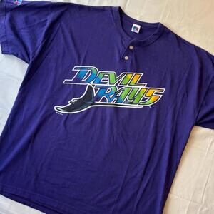 VTG 1998 Tampa Bay Devil Rays Russell Athletic Henley Shirt Inaugural Season MLB